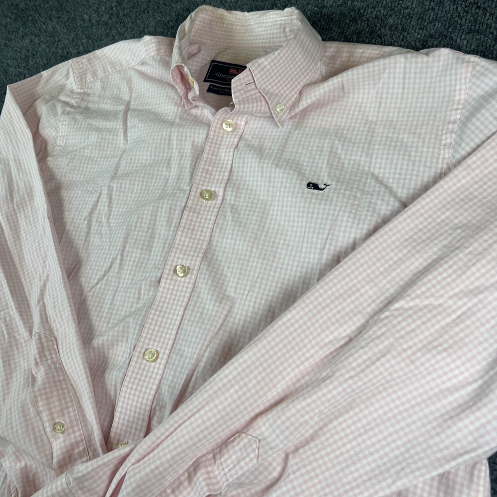Vineyard Vines Shirts Mens Large Pink Button Up Slim Fit Whale‎ Check Collared